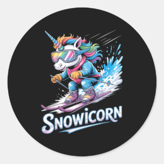Ski wintersport skiër grappig skiën eenhoorn  ronde sticker