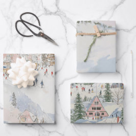Ski Wrapping Paper Flat Sheet Set of 3