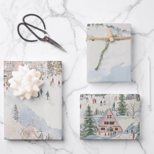 Ski Wrapping Paper Flat Sheet Set of 3 (Voorkant)