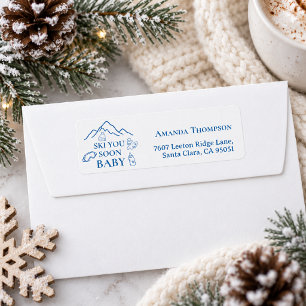Ski You Soon Blauwe Jongen Baby Shower Uitnodiging Etiket