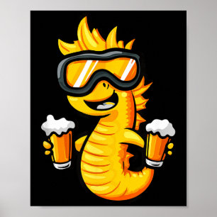 Ski zeepaard met bier _ apres ski strip poster
