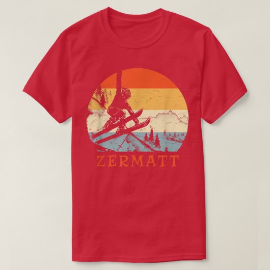Ski Zermatt, Zwitserland  Retro Snow Skiing T-shirt (Design voorkant)
