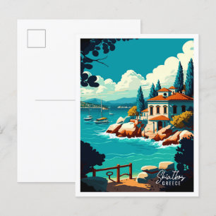 Skiathos Griekenland Kunst vintage reisillustratie Briefkaart