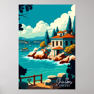 Skiathos Griekenland Kunst vintage reisillustratie Poster