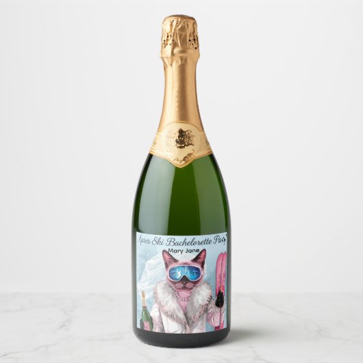 Skibachelorette Party Bruid op de Helling Sparkling Wijnetiket (Voorkant)