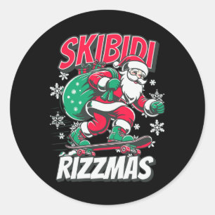 Skibidi Rizzmas Funny Santa Rizz Kerstschaatser Ronde Sticker