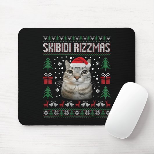 Skibidi Rizzmas Funny Silly Staring Cat Ugly Sweat Muismat (Met muis)