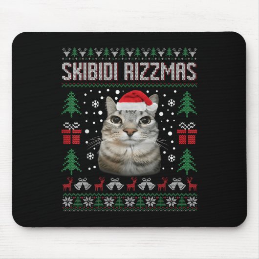 Skibidi Rizzmas Funny Silly Staring Cat Ugly Sweat Muismat (Voorkant)