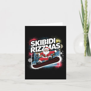 Skibidi Rizzmas Snowboarden Santa Funny Kerstmis Kaart
