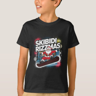 Skibidi Rizzmas Snowboarden Santa Funny Kerstmis T-shirt