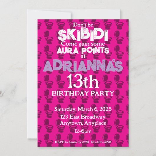 Skibidi Toilet rose Anniversaire Invitation (Devant)