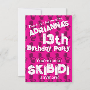 Skibidi Toilet Roze Verjaardagsfeest Bedankkaart