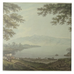 Skiddaw en Derwent Water (pen en inkt met overgewi Tegeltje