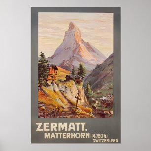 Skiën Alpen Zermatt Zwitserland Vintage Reizen Poster
