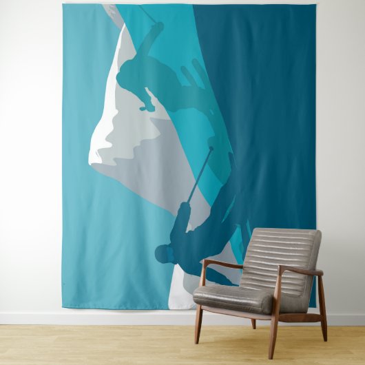 Skiën in bergen - Skiers Wandkleed (In situ)