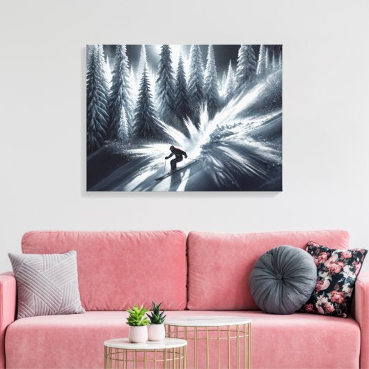 Skiën in het maanlicht canvas afdruk (Insitu (Woonkamer))