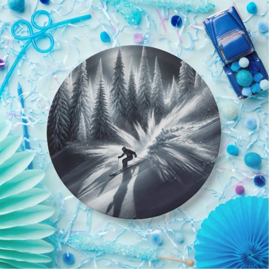 Skiën in het maanlicht papieren bordje (Feest)