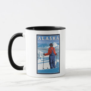 Skiën in het Poster van de Vintage-reis in Alaska Mok