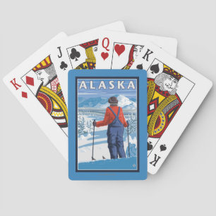 Skiën in het Poster van de Vintage-reis in Alaska Pokerkaarten