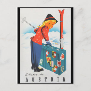 skiën in oostenrijk poster van vintage briefkaart