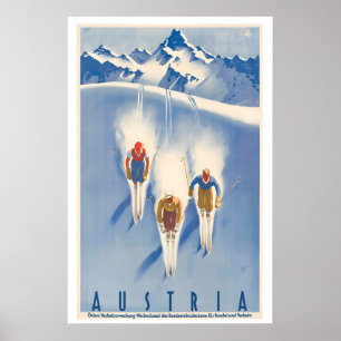 Skiën in Oostenrijk Vintage Skiposter Poster