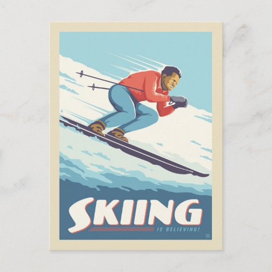 Skiën is geloven retro print briefkaart (Voorkant)