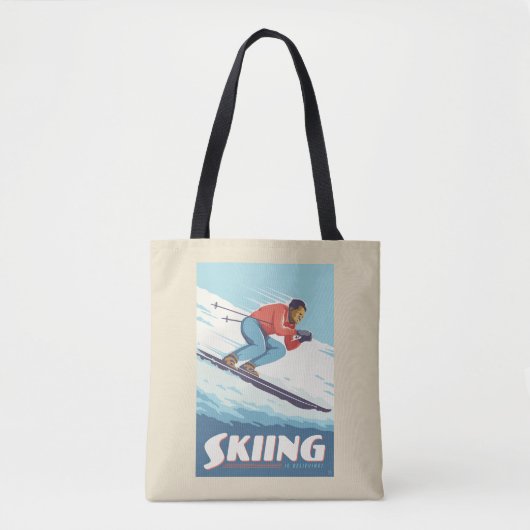 Skiën is geloven retro print draagtas (Voorkant)