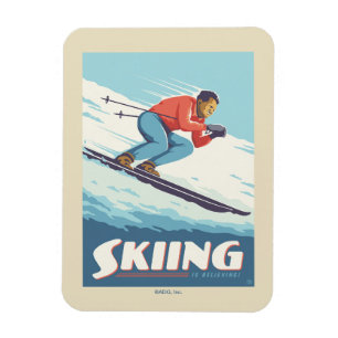 Skiën is geloven retro print magneet