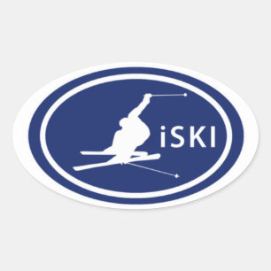 Skiën "iSKI" Ovaal Skier Mountain Label Stickers