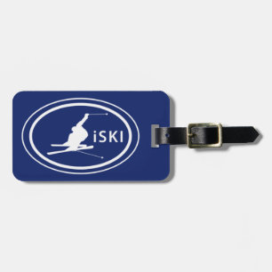 Skiën iSKI Silhouette Skier Oval Mountain Label Bagagelabel