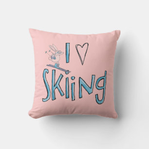 Skiën liefde schattig konijn decoratief kussen