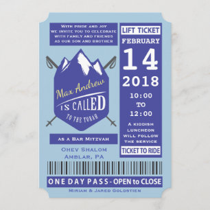 SKIËN LIFT TICKET BAR Bat Mitswa Uitnodiging