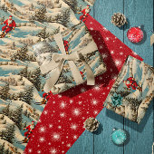 Skiën Retro Santa Inpakpapier Vel