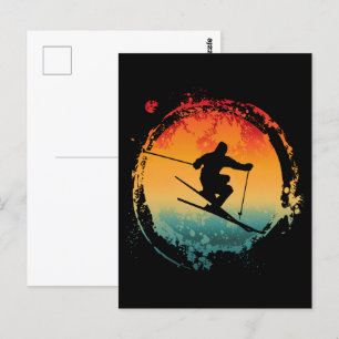 SKIËN RETRO VINTAGE BRIEFKAART