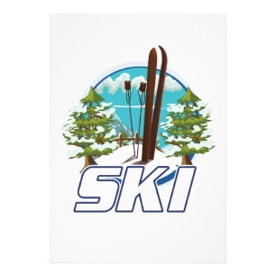 Skiën, ski-posterlogo. foto afdruk