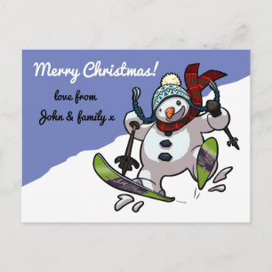 Skiën Sneeuwman Vrolijk Kerstfeest! Message Cartoo Feestdagenkaart