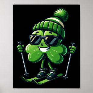 Skiën St. Patricks Dag Shamrock Clover Ierse Manne Poster