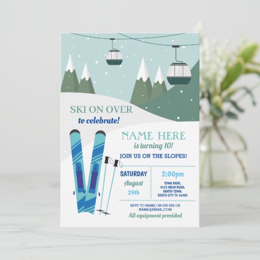 Skiën Verjaardagsfeest Slopes Ski Snowboard Sneeuw Kaart (Staand voorkant)