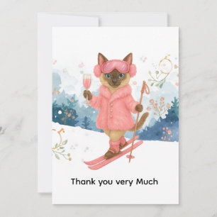 Skiën voor vrijgezellenfeest Siamese kat liefhebbe Bedankkaart