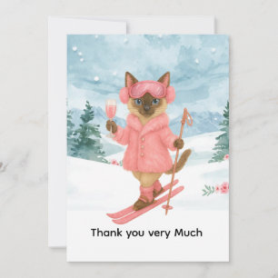 Skiën voor vrijgezellenfeest Siamese kat liefhebbe Bedankkaart