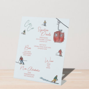 Skiën Waterverf Drinken Bar Reclamebord Met Voetstuk