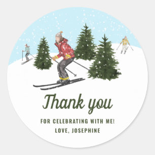 Skiën Winter Vrouwen Ski Verjaardag Bedankt Ronde Sticker