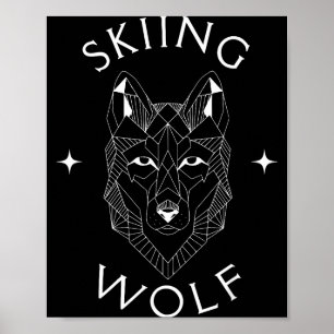 Skiën wolf berg sneeuw avontuur wintersporten poster