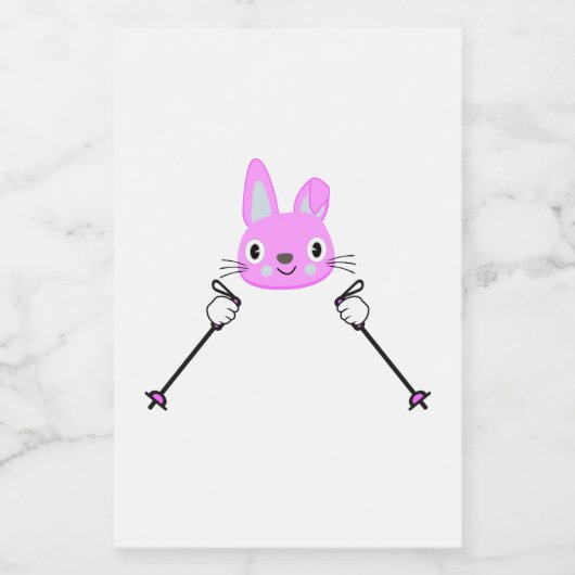 Skiende konijn met skipolen voedselcontainer etiket (Enkel label)