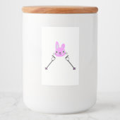 Skiende konijn met skipolen voedselcontainer etiket (Voorkant)