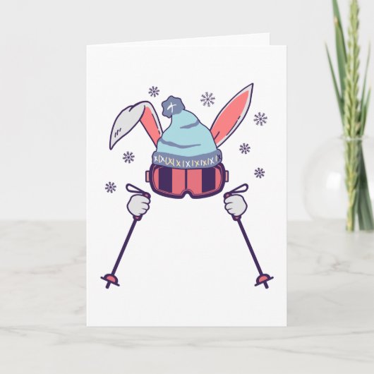 Skiende konijn met skischoenen ski-goten pet kaart (Voorkant)