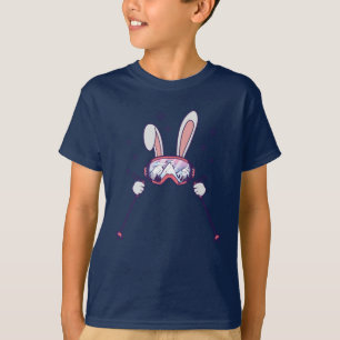 Skiende konijn met skistenpolen en skibrillen t-shirt