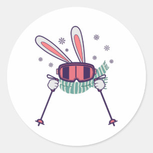 Skiende konijn met skistenski-brillen en sjaal ronde sticker