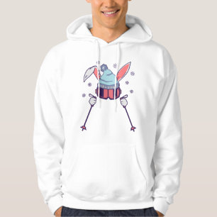 Skiënde konijn met skistokken skibril ski cap hoodie