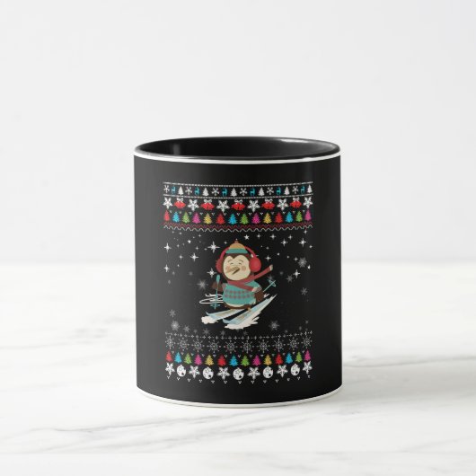 Skiende Pinguïn Kerstmis Mok (Midden)